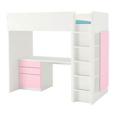СТУВА / ФРИТИДС Кровать-чердак/3 ящика/2 дверцы, белый, светло-розовый Ikea