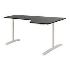 БЕКАНТ Углов письм стол правый, черно-коричневый, белый Ikea