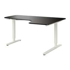 БЕКАНТ Углов письм стол прав/трансф, черно-коричневый, белый Ikea