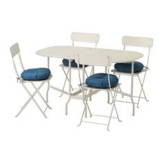 САЛЬТХОЛЬМЕН Стол+4 складных стула, д/сада, бежевый, Иттерон синий Ikea