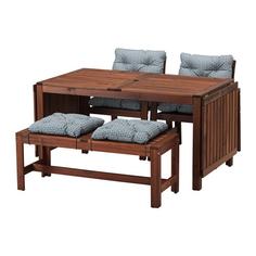 ЭПЛАРО Стол+2кресла+скамья, коричневая морилка, Иттерон синий Ikea