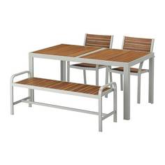 ШЭЛЛАНД Стол+2стула+скамья,д/сада, светло-коричневый, светло-серый Ikea