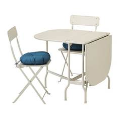 САЛЬТХОЛЬМЕН Стол+2 складных стула,д/сада, бежевый, Иттерон синий Ikea