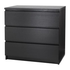 МАЛЬМ Комод с 3 ящиками, черно-коричневый Ikea