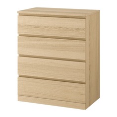 МАЛЬМ Комод с 4 ящиками, дубовый шпон, беленый Ikea
