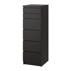 МАЛЬМ Комод с 6 ящиками, черно-коричневый, зеркальное стекло Ikea