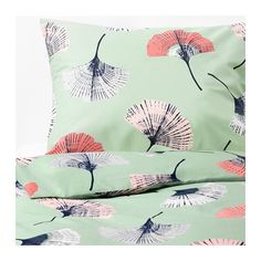 ТОВСИППА Пододеяльник и 1 наволочка, зеленый, с цветочным орнаментом Ikea