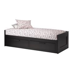 БРИМНЭС Кушетка с 2 матрасами/2 ящиками, черный, Мосхульт жесткий Ikea