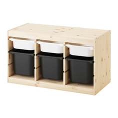 ТРУФАСТ Комбинация д/хранения+контейнерами, светлая беленая сосна белый, черный Ikea