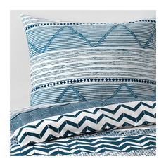 ПРОВИНСРОС Пододеяльник и 2 наволочки, белый, синий Ikea