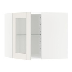 МЕТОД Углов навесн шк с полками/сткл дв, белый, Сэведаль белый Ikea