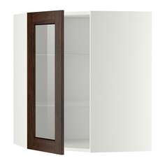 МЕТОД Углов навесн шк с полками/сткл дв, белый, Эдсерум коричневый Ikea