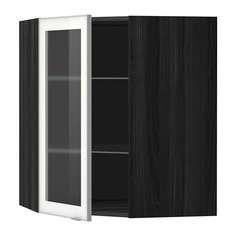 МЕТОД Углов навесн шк с полками/сткл дв, черный, Ютис матовое стекло Ikea