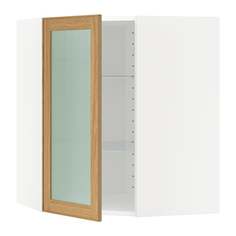 МЕТОД Углов навесн шк с полками/сткл дв, белый, Экестад дуб Ikea