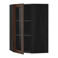 МЕТОД Углов навесн шк с полками/сткл дв, черный, Эдсерум коричневый Ikea