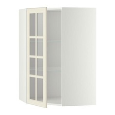 МЕТОД Углов навесн шк с полками/сткл дв, белый, Будбин белый с оттенком Ikea