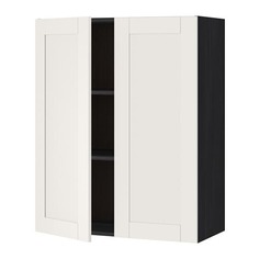 МЕТОД Навесной шкаф с полками/2дверцы, черный, Сэведаль белый Ikea