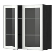 МЕТОД Навесной шкаф с полками/2 стекл дв, черный, Ютис матовое стекло Ikea