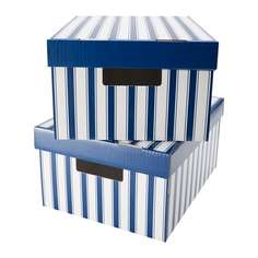 ПИНГЛА Коробка с крышкой, полоска белый, синий Ikea