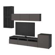 БЕСТО Шкаф для ТВ, комбин/стеклян дверцы, черно-коричневый Грундсвикен, темно-серый прозрачное стекло Ikea