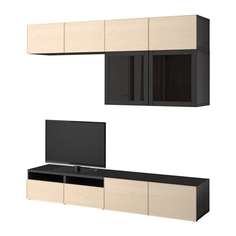 БЕСТО Шкаф для ТВ, комбин/стеклян дверцы, черно-коричневый Инвикен, ясеневый шпон прозрачное стекло Ikea