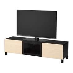 БЕСТО Тумба под ТВ с ящиками и дверцей, черно-коричневый Инвикен, ясеневый шпон прозрачное стекло Ikea