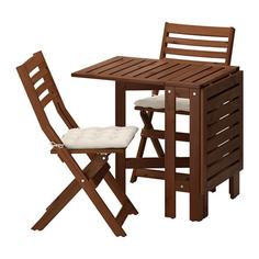 ЭПЛАРО Стол+2 складных стула,д/сада, коричневая морилка, Холло бежевый Ikea