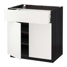 МЕТОД / МАКСИМЕРА Напольный шкаф+ящик/2дверцы, черный, Хэггеби белый Ikea