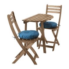 АСКХОЛЬМЕН Стол+2 складных стула, д/сада, серый/коричневый, Иттерон синий Ikea