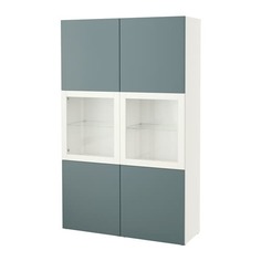 БЕСТО Комбинация д/хранения+стекл дверц, белый, Вальвикен серо-бирюзовый, прозрачное стекло Ikea