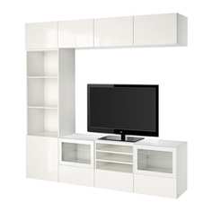 БЕСТО Шкаф для ТВ, комбин/стеклян дверцы, белый, Сельсвикен глянцевый/белый прозрачное стекло Ikea