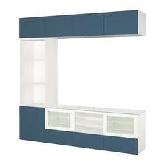 БЕСТО Шкаф для ТВ, комбин/стеклян дверцы, белый Вальвикен, темно-синий прозрачное стекло Ikea