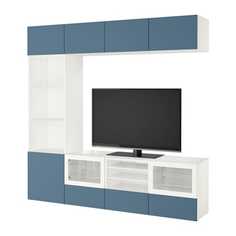 БЕСТО Шкаф для ТВ, комбин/стеклян дверцы, белый Вальвикен, темно-синий прозрачное стекло Ikea