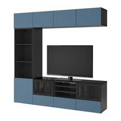 БЕСТО Шкаф для ТВ, комбин/стеклян дверцы, черно-коричневый Вальвикен, темно-синий прозрачное стекло Ikea