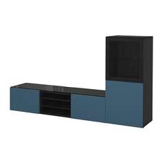 БЕСТО Шкаф для ТВ, комбин/стеклян дверцы, черно-коричневый Вальвикен, темно-синий прозрачное стекло Ikea