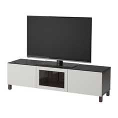 БЕСТО Тумба под ТВ, с дверцами, черно-коричневый Синдвик, Лаппвикен светло-серый прозрачное стекло Ikea