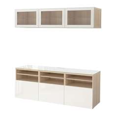 БЕСТО Шкаф для ТВ, комбин/стеклян дверцы, под беленый дуб, Сельсвикен глянцевый/белый прозрачное стекло Ikea