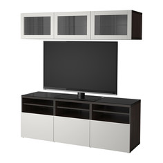 БЕСТО Шкаф для ТВ, комбин/стеклян дверцы, черно-коричневый Лаппвикен, Синдвик светло-серый прозрачное стекло Ikea