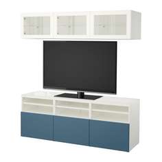 БЕСТО Шкаф для ТВ, комбин/стеклян дверцы, белый Вальвикен, темно-синий прозрачное стекло Ikea