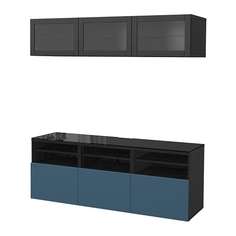 БЕСТО Шкаф для ТВ, комбин/стеклян дверцы, черно-коричневый Вальвикен, темно-синий прозрачное стекло Ikea