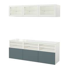 БЕСТО Шкаф для ТВ, комбин/стеклян дверцы, белый, Вальвикен серо-бирюзовый, прозрачное стекло Ikea