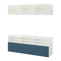 БЕСТО Шкаф для ТВ, комбин/стеклян дверцы, белый Вальвикен, темно-синий прозрачное стекло Ikea