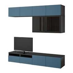 БЕСТО Шкаф для ТВ, комбин/стеклян дверцы, черно-коричневый Вальвикен, темно-синий прозрачное стекло Ikea