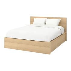 МАЛЬМ Кровать с подъемным механизмом, дубовый шпон, беленый Ikea