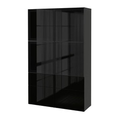 БЕСТО Комбинация д/хранения+стекл дверц, черно-коричневый, Сельсвикен глянцевый/черный дымчатое стекло Ikea