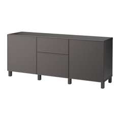 БЕСТО Комбинация для хранения с ящиками, черно-коричневый, Грундсвикен темно-серый Ikea