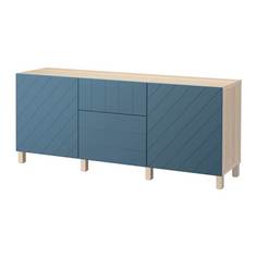 БЕСТО Комбинация для хранения с ящиками, под беленый дуб, Халлставик темно-синий Ikea