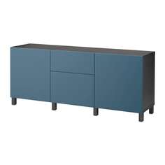 БЕСТО Комбинация для хранения с ящиками, черно-коричневый, Вальвикен темно-синий Ikea