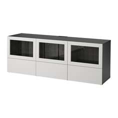 БЕСТО Тумба под ТВ, с дверцами и ящиками, черно-коричневый Синдвик, Лаппвикен светло-серый прозрачное стекло Ikea
