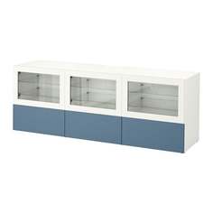 БЕСТО Тумба под ТВ, с дверцами и ящиками, белый Вальвикен, темно-синий прозрачное стекло Ikea